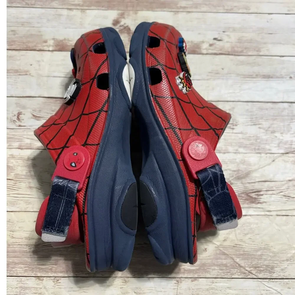 Crocs Classic Clogs Marvel Spiderman Junior Size 1 Jibbitz Red Blue